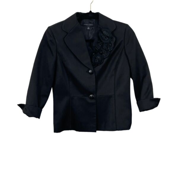 Banana Republic Black 3D Rosette Collar Single Breasted Blazer Jacket Size 4 - Picture 1 of 8